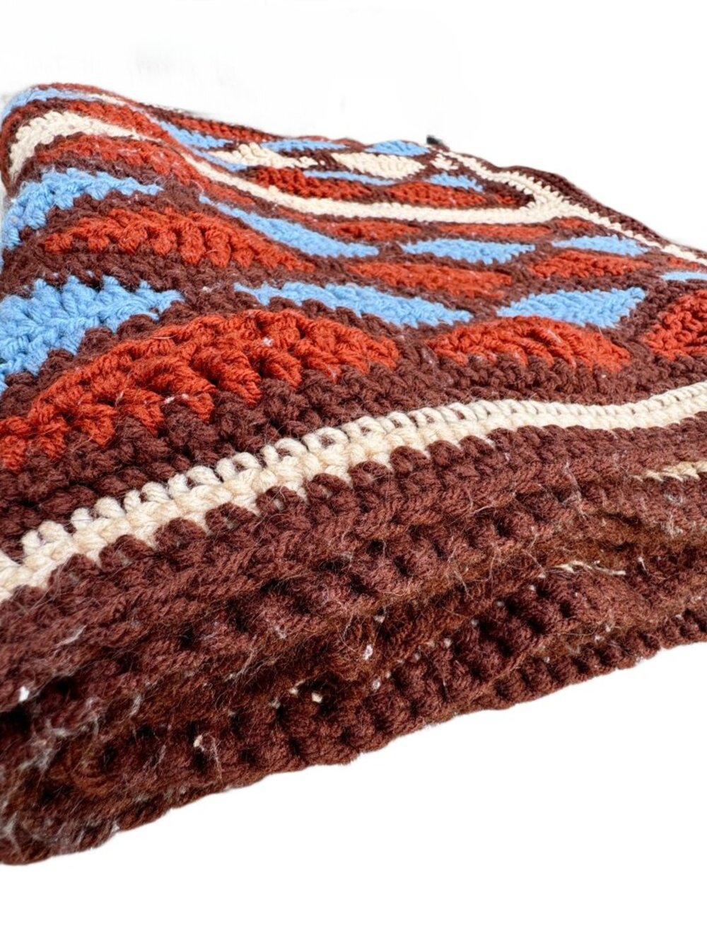VTG Handcrafted Crochet Diamond Pattern Throw Blanket Rust-Brown Multi 45x70 - Picture 4 of 4